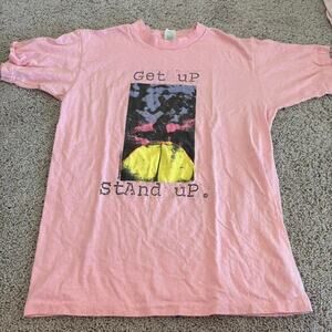 Vintage 80s pink long John Bob Marley “Get Up” Single stitch tee